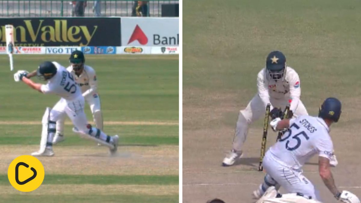 Ben Stokes gets stumped on day four of the second Test between Pakistan and England in Multan