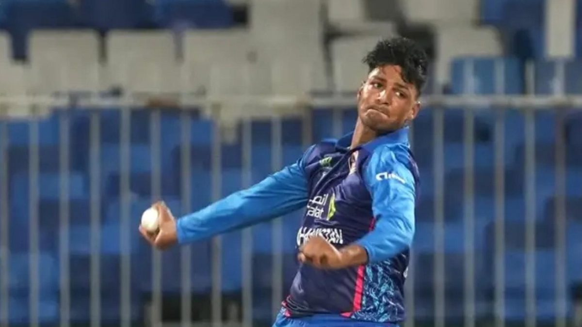 AM Ghazanfar bowling during the first ODI between Afghanistan and Bangladesh