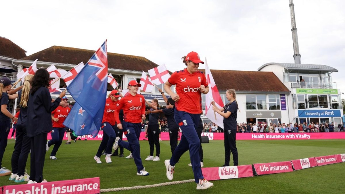 England women step out to take the field for a T20I against New Zealand in Canterbury