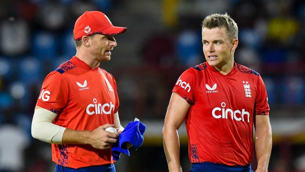 Sam Curran in discussion with Jos Buttler during England's T20I series against West Indies