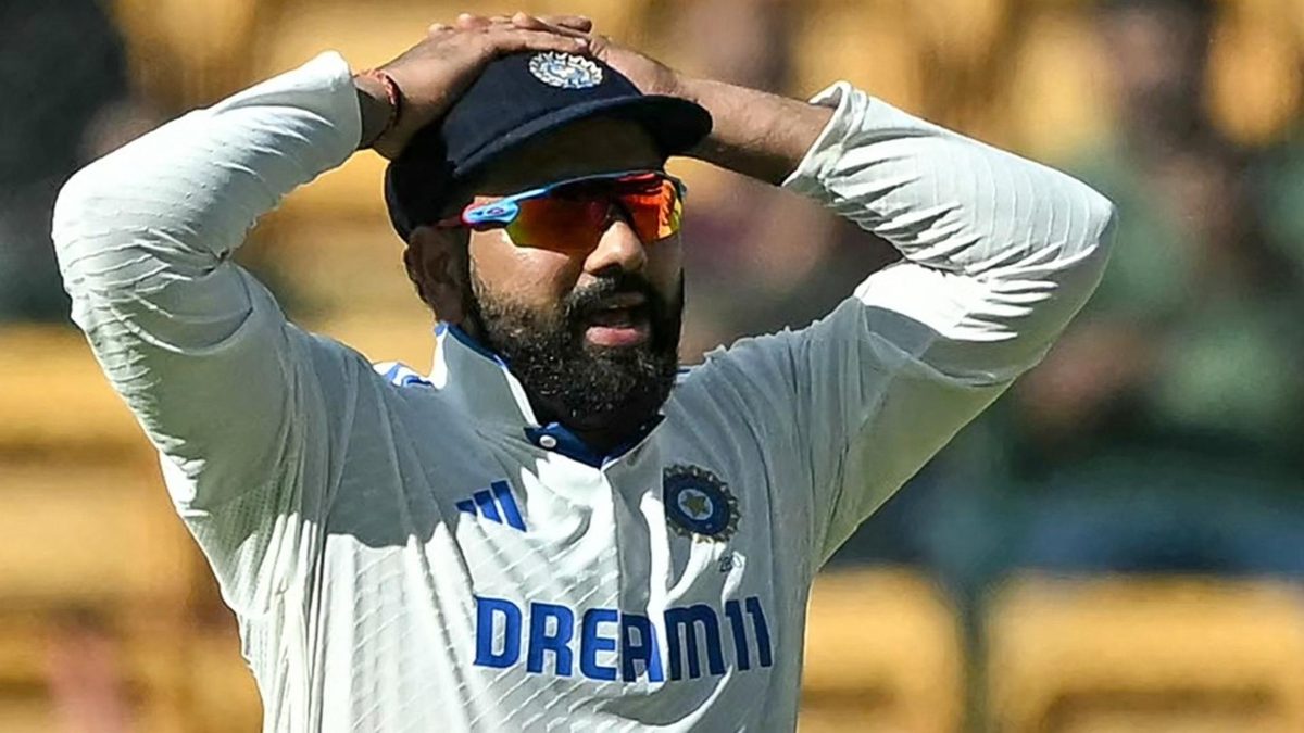 India's captain Rohit Sharma reacts during the second day of the first Test cricket match between India and New Zealand