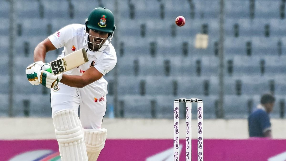 Najmul Hossain Shanto bats during the West Indies-South Africa Test series