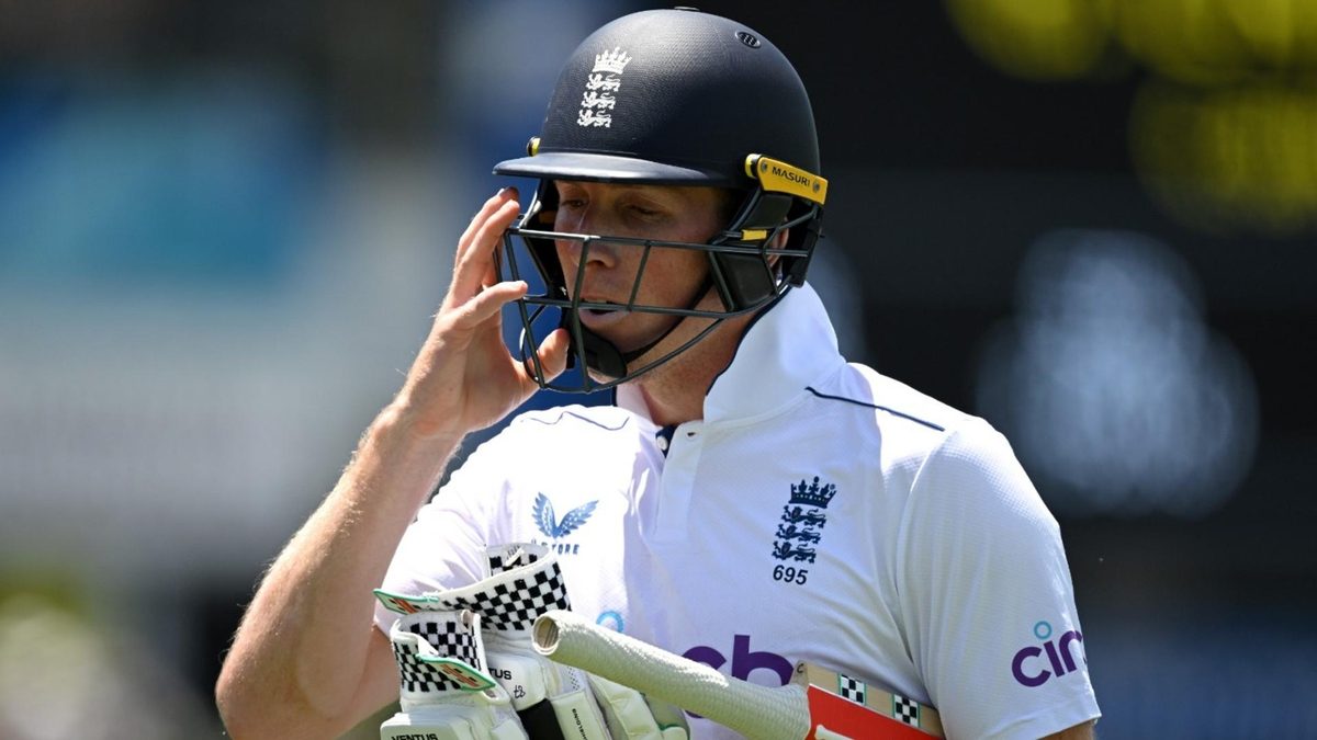 England opener Zak Crawley removes his helmet after being dismissed for the sixth time in six innings by new Zealand's Matt Henry